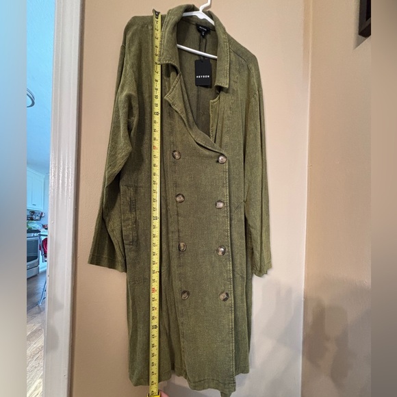 NWT Heyson olive green women’s button trench coat jacket size L - Picture 7 of 12